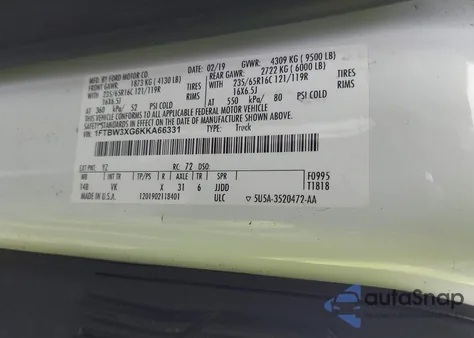 2019 Ford Transit-350 from USA, damaged, VIN 1FTBW3XG6KKA66331